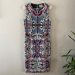 Sea New York Womens 10 Midi Sheath Dress Multi Geometric Laser Cut Print